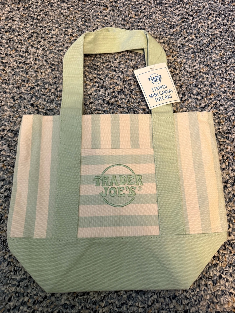 NWT TRADER JOE’S Striped Mini Cavas Tote Bag green